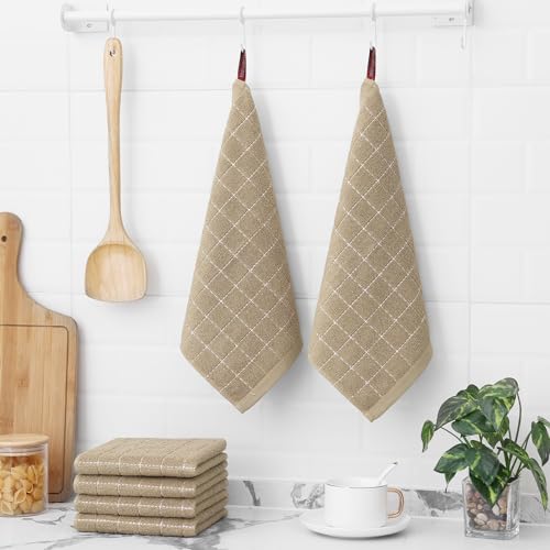 100% Cotton Terry Kitchen Dish Cloths (Tan / 12 X 12 - 6 Pack)
