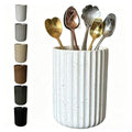 Stoneware Coffee Bar Utensil Holder Tea & Coffee Spoon & Stirrer Holder for Stir Stick Straw Teaspoon Holder Espresso Spoon Cup Small Utensil Jar Fluted Vertical Stripe (Speckled White)