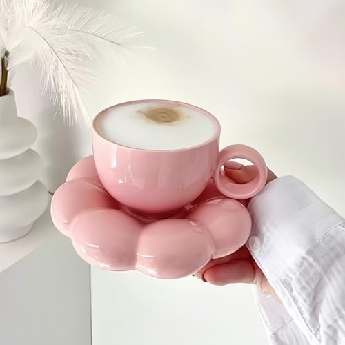 Cloud Shaped Mug & Saucer Set with Floral Coaster (Cloud-mug-beige)