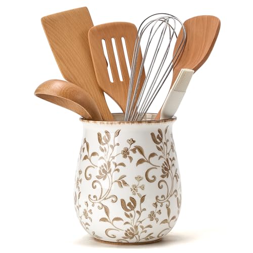 Utensil Holder for Kitchen Counter (Brown Flower Patterns)