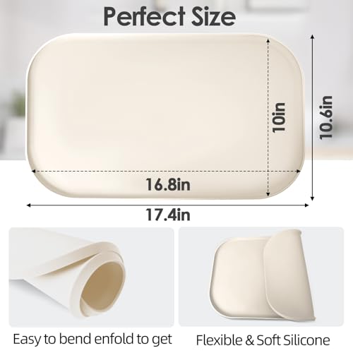 Silicone Coffee Maker Mat with Lip for Countertops 17.4''x10.6''Cream White (Cream White / 17.4'' x 10.6'')