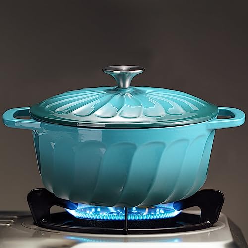 Enameled Cast Iron Dutch Oven Pot with Lid (BlueGreen / 3 QT)