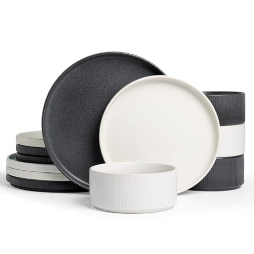 Star Stoneware Dinnerware Set (Matte White & Charcoal)