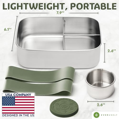 Stainless Steel Bento Box + Condiment Container (Sage / 47oz / 1400ml)