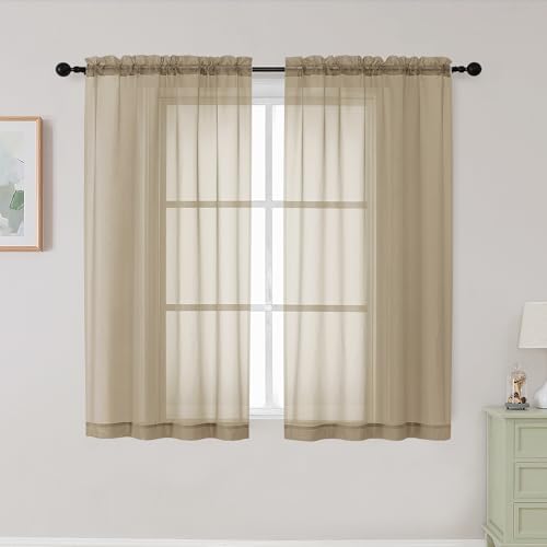 Taupe Sheer Curtains for Bedroom Living Room 45 Inch Length 2 Panels (Taupe / 42"W x 45"L (Pack of 2))