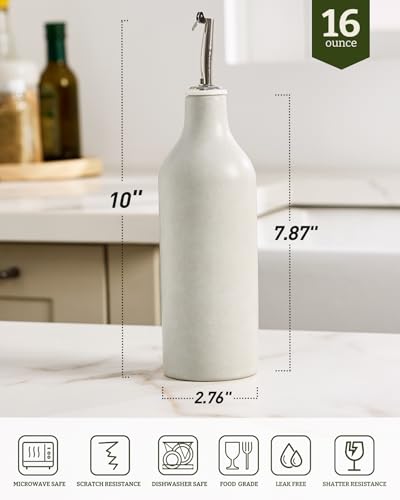 16oz Ceramic Oil Dispenser Bottle (Matte Beige White / 1 Piece (Milkyway))