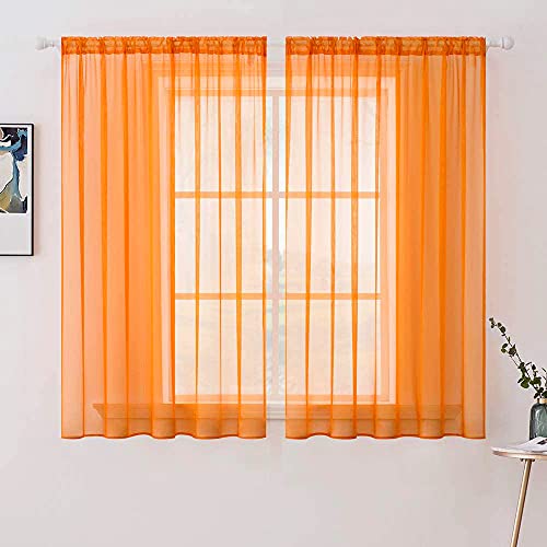 Orange Fall Sheer Curtains 54 X 63 Inches (Orange / 54"W x 63"L (Pack of 2))
