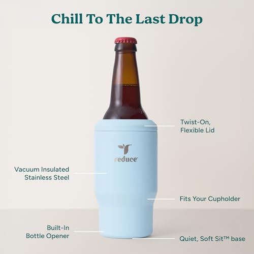 4-in-1 Drink Cooler - Versatile Can & Bottle Holder with Vacuum Insulation - Keeps Drinks Cold Up to 4 Hours - Includes Bottle Opener - Fits Cupholders & Dishwasher Safe - 14oz - Cloud Blue (Cloud Blue / Single)