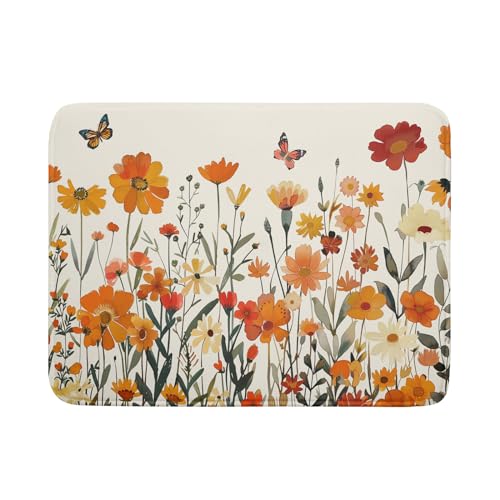 Fall Orange Wildflower Dish Drying Mat for Kitchen Counter (18" x 24")