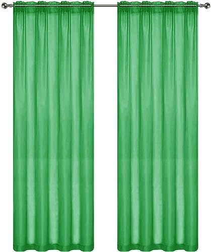 Sheer Voile Window Treatment Rod Pocket Curtain 2 Panels (Green / 52"W x 96"L (Pack of 2))