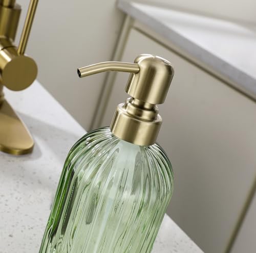 16Oz Green Glass Soap Dispenser with Rust Proof Stainless Steel Pump (Brushed Gold + Green / 1-Pack)