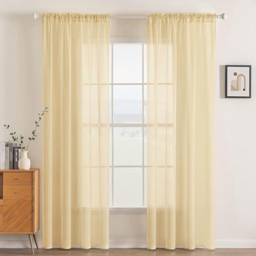 Cream Beige Sheer Curtains 54 X 72 Inches (Cream Beige / 54"W x 72"L (Pack of 2))