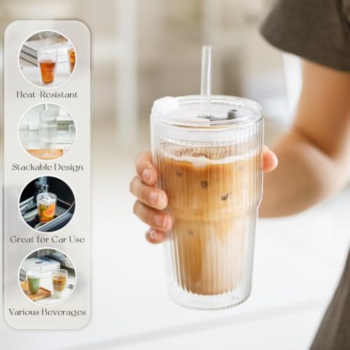 Double Wall Glass Tumbler (Ribbed-2PCS)