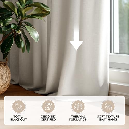 Pinch Pleated 100% Blackout Linen Curtains 84 Inch for Living Room (Natural White/Linen Total Blackout / 60"W x 84"L (Pack of 1))