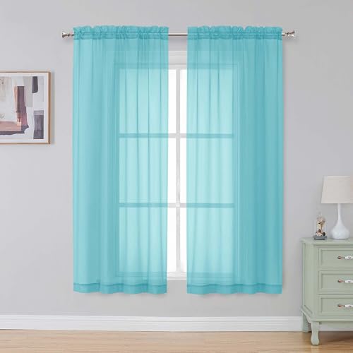 Aqua Sheer Curtains 63 Inch Length 2 Panels (Aqua / 42"W x 63"L (Pack of 2))
