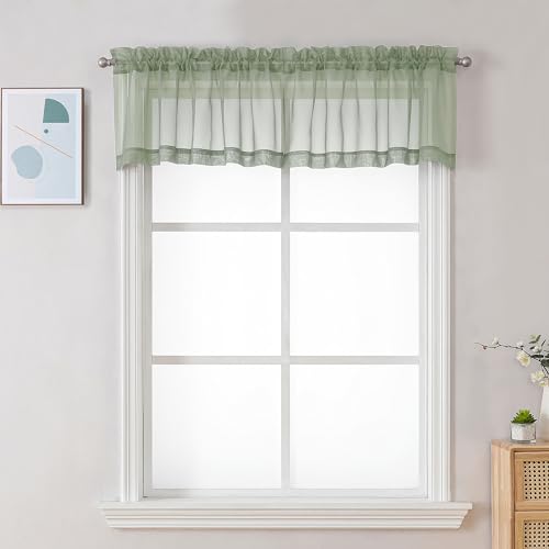 Sheer Window Valance Curtains (Sage Green / 42"W x 14"L (Pack of 2))