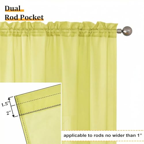Lemon Sheer Curtains 63 Inch Length 2 Panels Set for Living Room (42"W x 63"L (Pack of 2) / Lemon)
