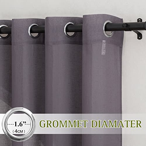 Flax Linen Sheer Curtains for Patio Sliding Door (70"W x 84"L (Pack of 2) / Purple Brown)