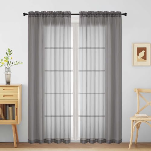 Extra Wide Charcoal Grey Sheer Curtains 72 Inches Long 2 Panels (59"W x 72"L (Pack of 2) / Charcoal Grey)