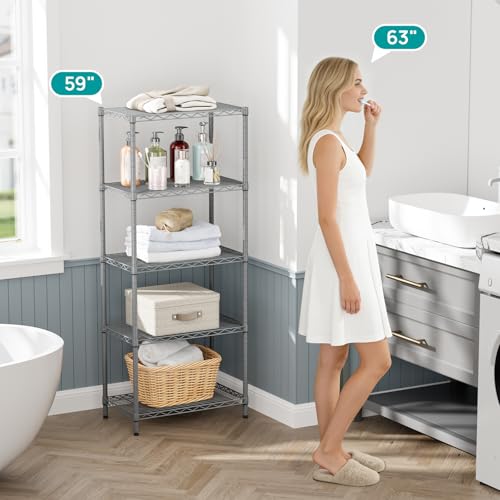 5 Metal Shelves Wire Shelving Storage Shelf Adjustable Unit Pantry (Grey / 5 Tier 14"Dx24"Wx59.5"H)