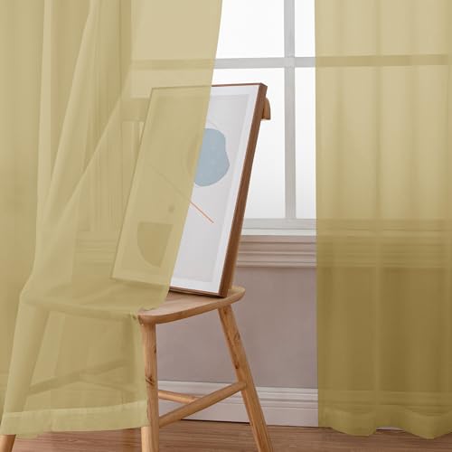 Gold Sheer Curtains (Gold / 59"W x 63"L (Pack of 2))