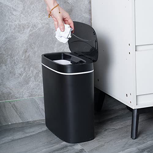 14 Liters Automatic Bathroom Trash Can with Lid (14L Black)