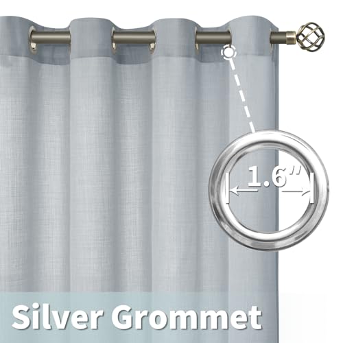 Haze Blue Linen Curtains 84 Inch Length for Living Room 2 Panels (52"W x 84"L (Pack of 2) / Silver Grommet-haze Blue)