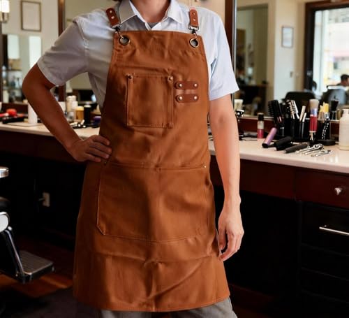 Canvas Cross Back Chef Cotton Aprons for Men Women (Brown+brown)