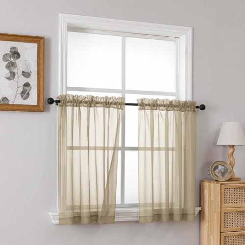 Taupe Small Sheer Curtains 2 Panels Set (42"W x 36"L (Pack of 2) / Taupe)