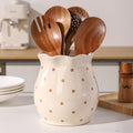 Ceramic Farmhouse Kitchen Utensil Holder for Countertop (Polka Dots)
