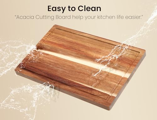 Set of 3 Acacia Wood Kitchen Cutting Boards with Holder (Wood-3pc-M / Brown)
