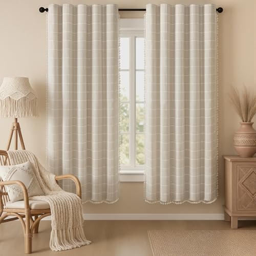 Boho Blackout Plaid Curtains 72 Inch Drapes Linen Blend 2 Panels (Plaid / 52"W x 72"L (Pack of 2))