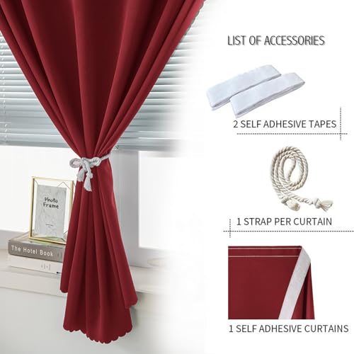 Instant Blackout Window Curtain with Reusable Adhesive (71"W x 72"L (Pack of 1) / Burgundy)