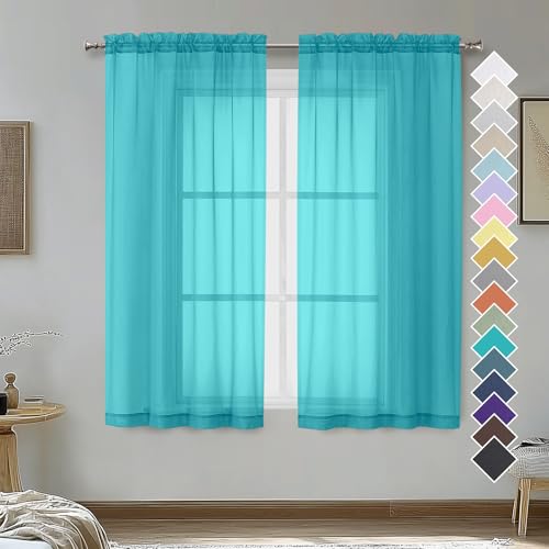 Turquoise Sheer Curtains 54 Inches Long 2 Panels (Turquoise / 42"W x 54"L (Pack of 2))