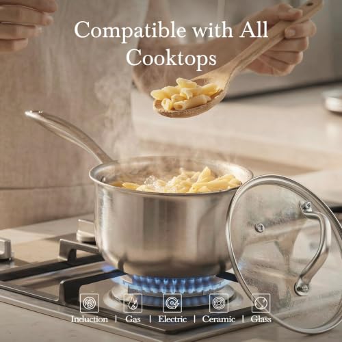 Tri Ply Stainless Steel Pot 1.5Qt & 2.5Qt with Lids (1.5 QT & 2.5 QT)