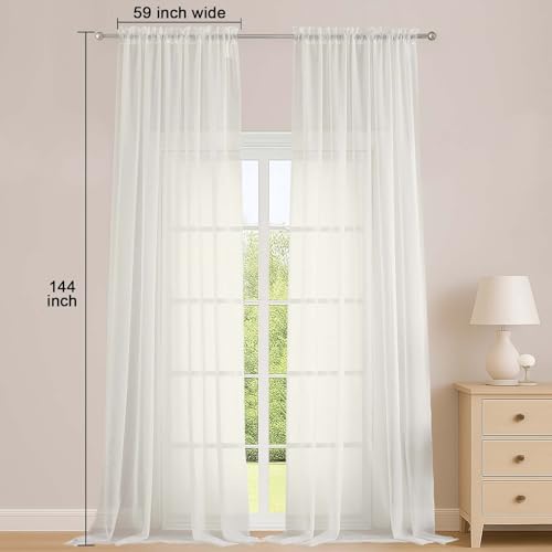 Extra Long Ivory Sheer Curtains 144 Inches 2 Panels for Living Room (Ivory / 59"W x 144"L (Pack of 2))