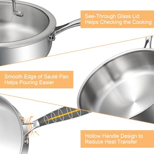 Tri Ply Stainless Steel Frying Pan 3QT