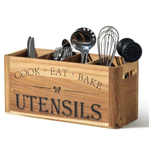 Utensil Holder for Kitchen Countertop (brown / 4 compartments)