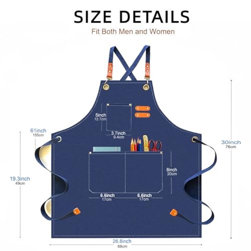 Aprons for Men Women with 3 Pockets (Denim Blue)