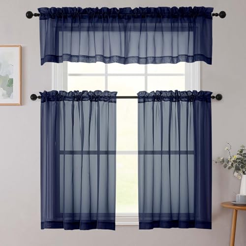 Navy Blue Kitchen Curtains 30 Inch Length Tier 2 PCS (Navy Blue / 42"W x 30"L (Pack of 2))