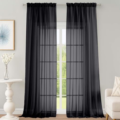 Black Sheer Curtains 108 Inch Long 2 Panels for Living Room 59" W (Black / 59"W x 108"L (Pack of 2))