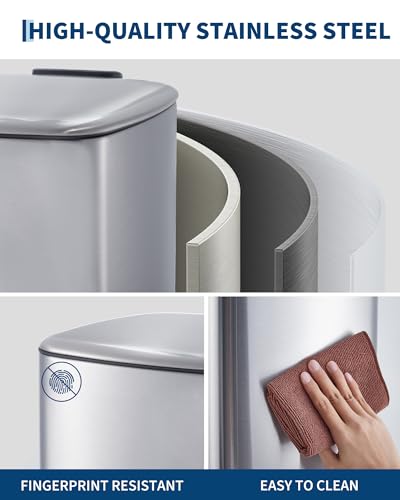 8 Gallon Step Square Trash Can with Soft (Silver)