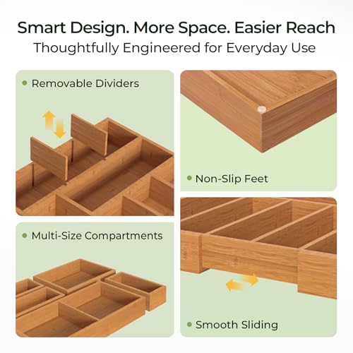6 Piece Bamboo Drawer Organizer Set (Bundle: 10 Slots (Expandable) + 5 Pc Set)