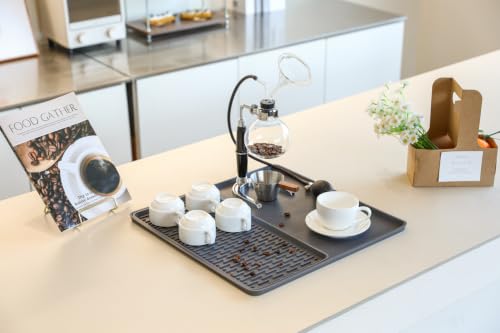 2 In 1 Silicone Coffee Bar Mat Accessories Detachable Dish Drying Rug Rack Stone for Kitchen Countertop Under Sink Home House Apartment Office Essentials Espresso Machine Must Have (Gray / 16" x 16")