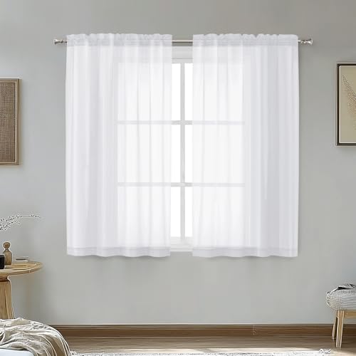 White Sheer Curtains 45 Inch Long 2 Panels (White / 42"W x 45"L (Pack of 2))