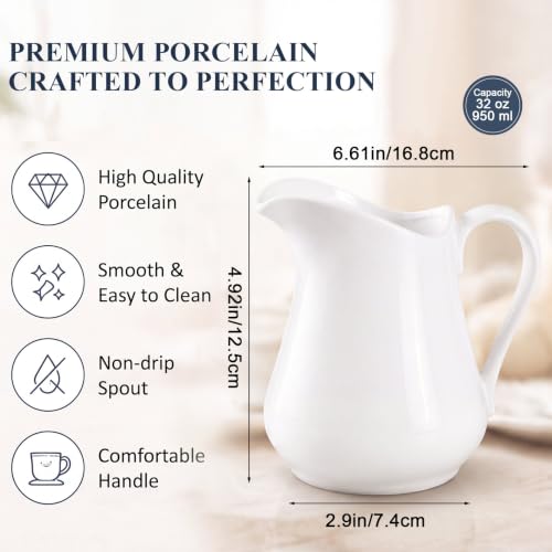 1 Pcs 32 oz Ceramic Creamer Pitcher with Handle (32 oz)