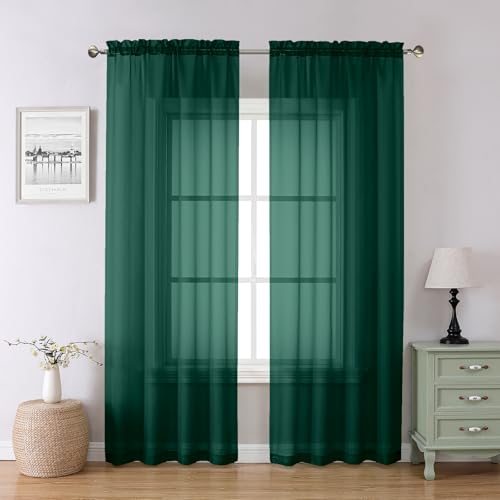 Hunter Green Sheer Curtains 84 Inches Long 2 Panels Set (Hunter Green / 42"W x 84"L (Pack of 2))
