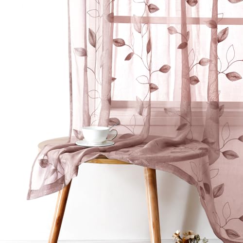 Blush Pink Sheer Curtains Floral Embroidered (52"W x 96"L (Pack of 2) / Blush Pink)