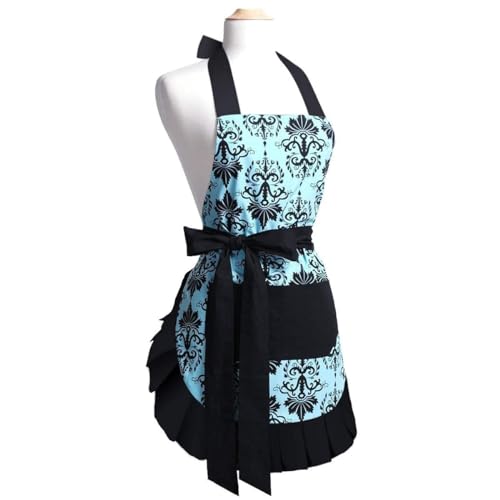 Cotton Vintage Damask Apron for Women (Blue-vintage)