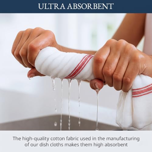 Kitchen Hand Towels 100% Cotton Absorbent Lint (06 Pack / 10: Red Stripe)